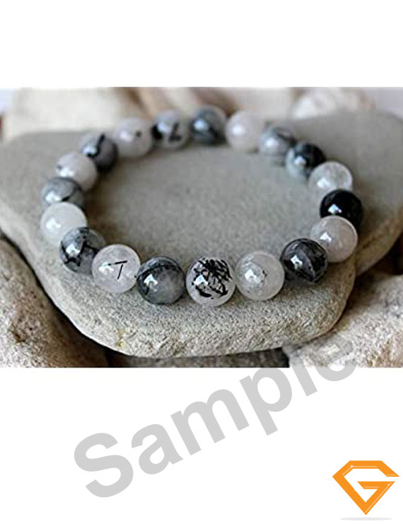 Natural Black Rutilated Quartz Stone Bracelet 8 mm